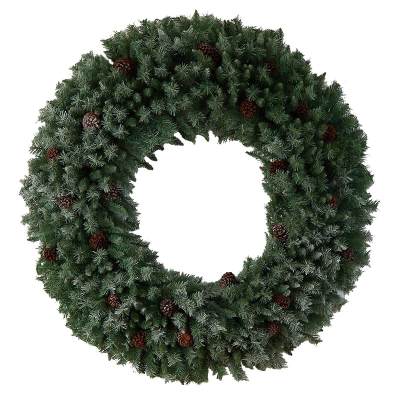5ft. Clear LED Lights Flocked Artificial Christmas Wreath With Pinecones