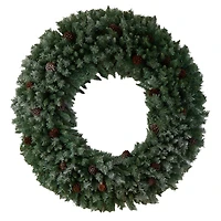 5ft. Clear LED Lights Flocked Artificial Christmas Wreath With Pinecones
