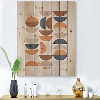Designart - Abstract Sun and Moon S In Blue and Orange - Modern Print on Natural Pine Wood
