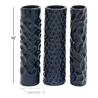 12" Dark Blue Stoneware Contemporary Vase Set
