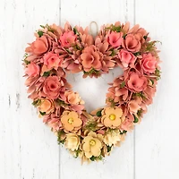 15" Pink & Yellow Mixed Floral Artificial Valentine's Day Heart Wreath