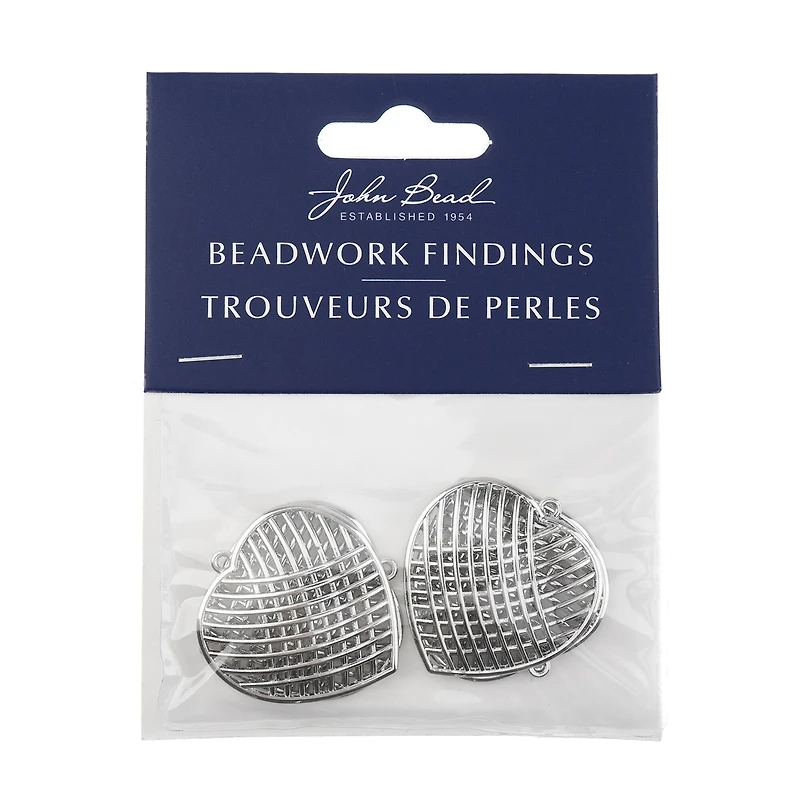 John Bead Silver Crossed Heart Pendants, 4ct.