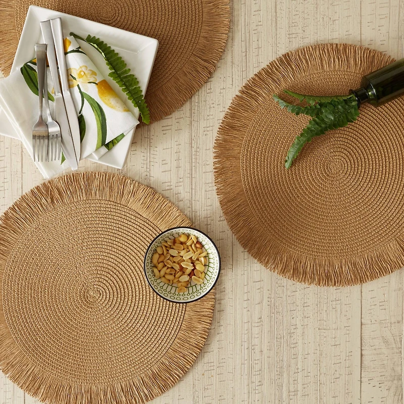 DII® 15" Round Natural Fringe Woven Placemat Set, 6ct.
