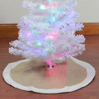 20" Burlap & White Fleece Trim Mini Tree Skirt