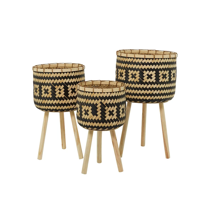 Brown Bamboo Bohemian Planter, Set of 3" 27", 23", 20"