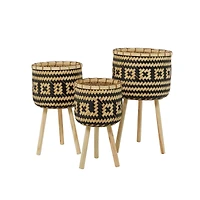 Brown Bamboo Bohemian Planter, Set of 3" 27", 23", 20"