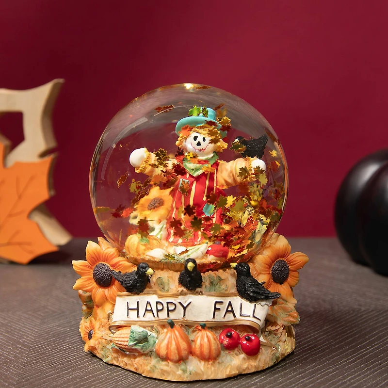 Scarecrow Happy Fall Harvest Snow Globe - 5.5"