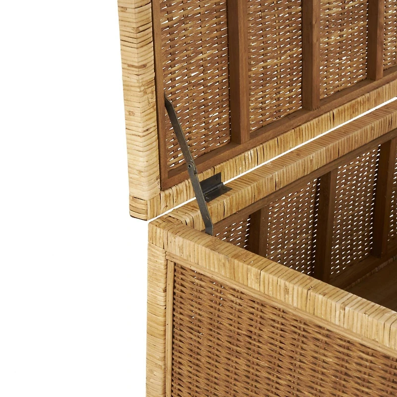 Brown Rattan Storage Box Set with Wrapped Light Brown Edges