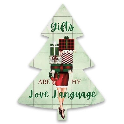 Gifts are my Love Language 14" x 18.5" Tree Shaped Pallet Wood