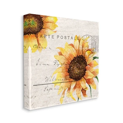 Stupell Industries Sunflower Illustration over Vintage Mail Post Canvas Wall Art