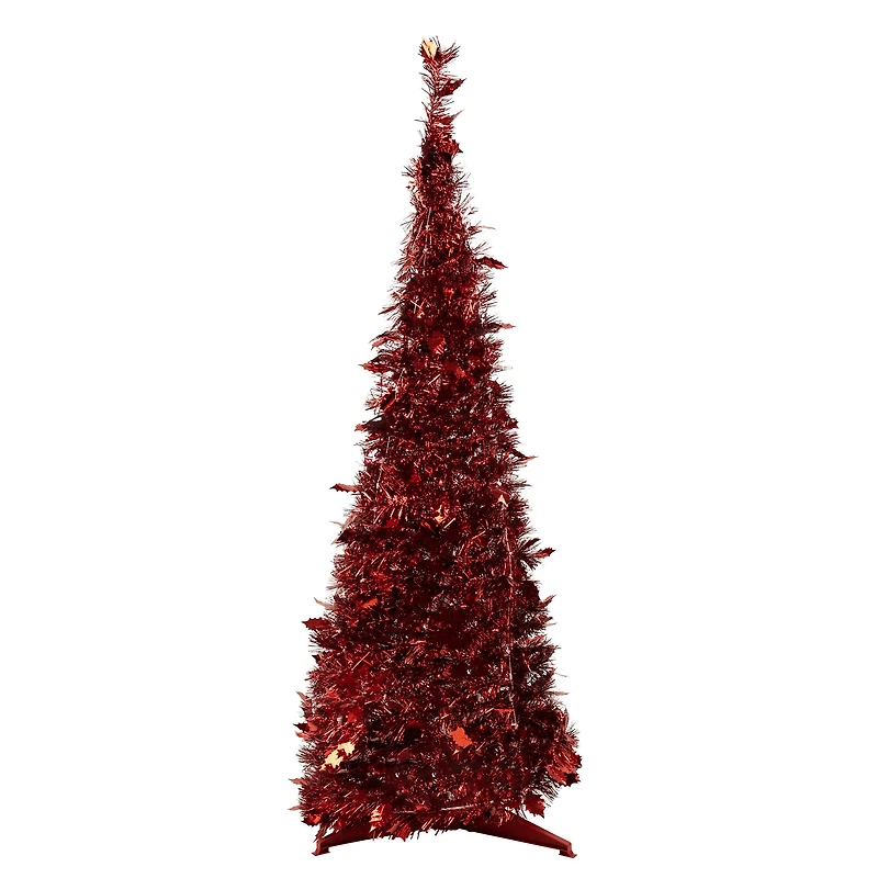 6ft. Unlit Red Tinsel Pop-Up Artificial Christmas Tree