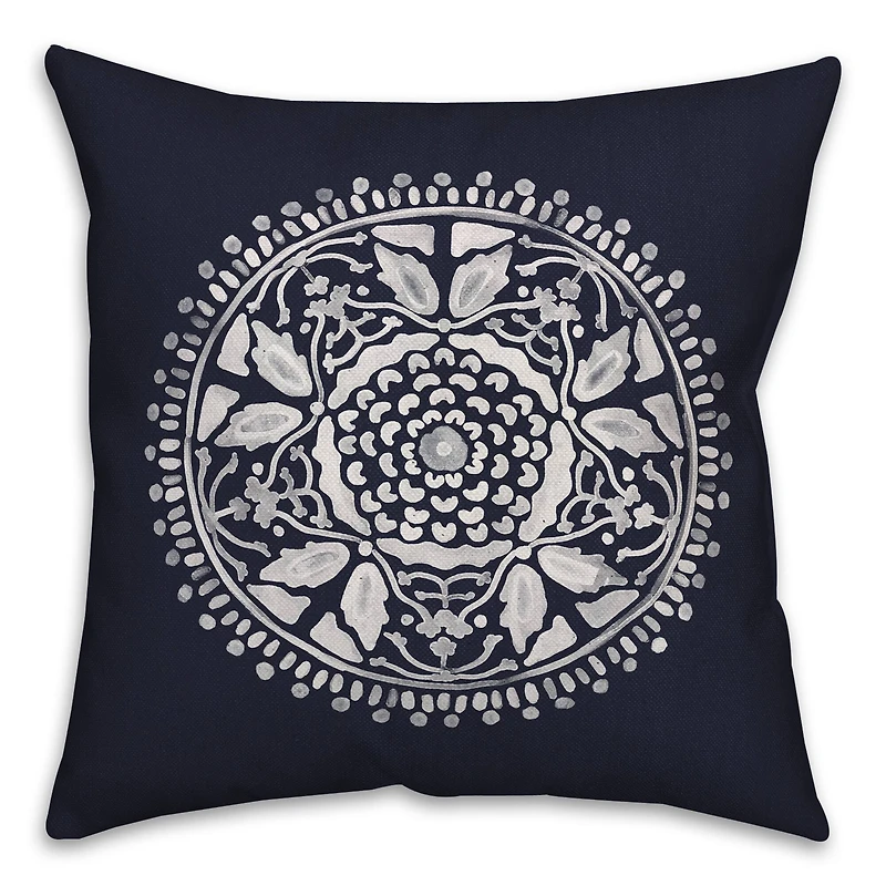 Navy Medallion 1 Throw Pillow 18" x 18"