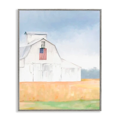 Stupell Industries American Flag White Country Barn Rural Scenery Framed Giclee Art