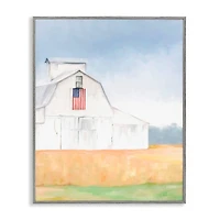 Stupell Industries American Flag White Country Barn Rural Scenery Framed Giclee Art