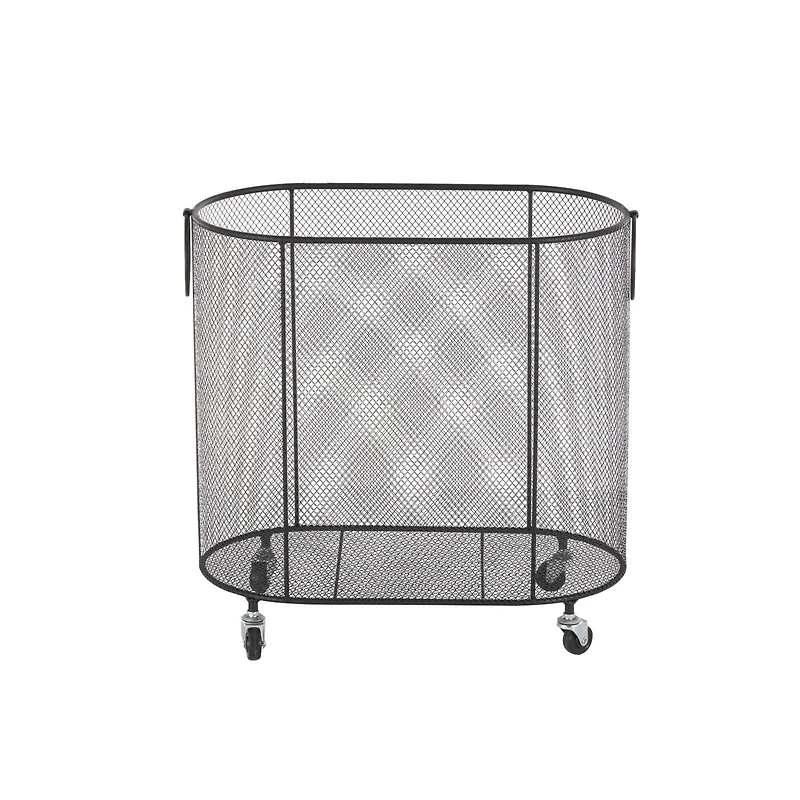21" Metal Oval Mesh Wire Rolling Laundry Storage Cart with Ring Handles