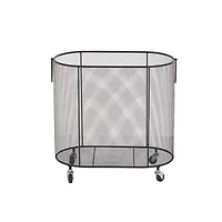 21" Metal Oval Mesh Wire Rolling Laundry Storage Cart with Ring Handles