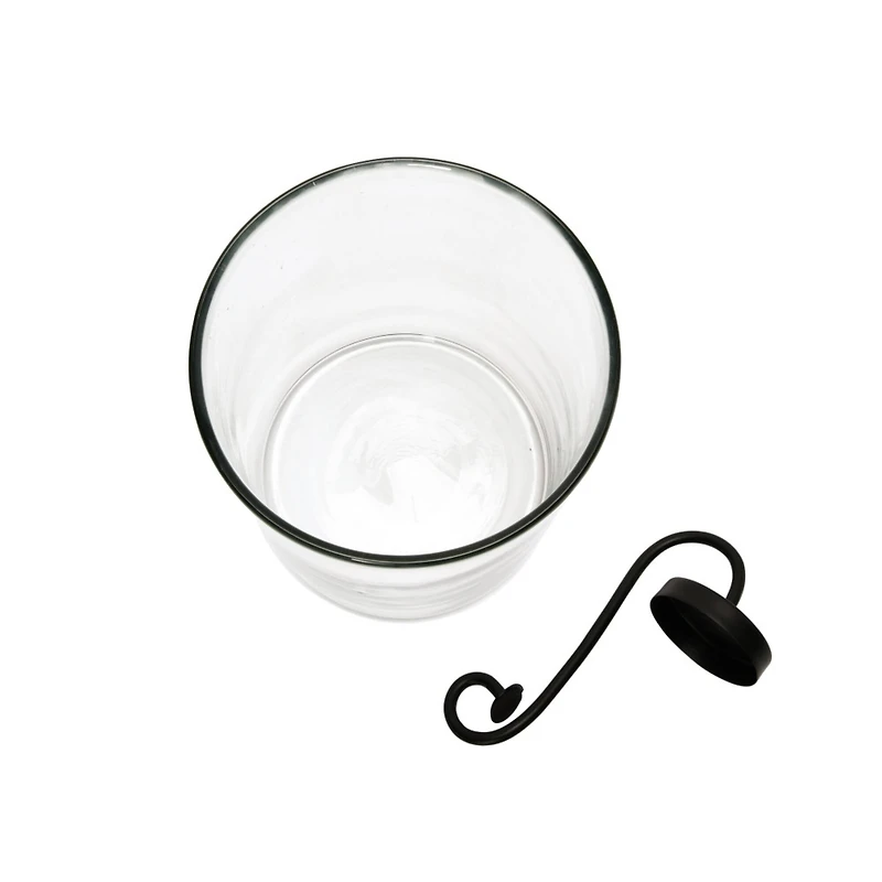 Hello Honey® 9.5" Black Glass Hurricane with Metal Candle Holder