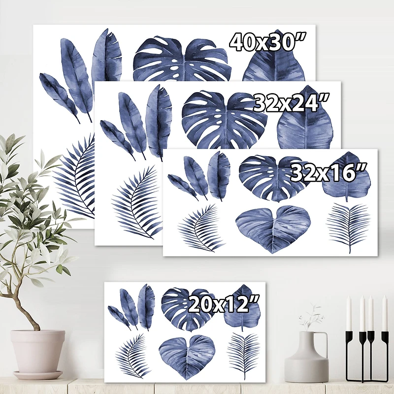 Designart - Tropical Blue Watercolour Leaves I