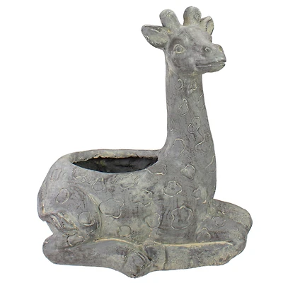 16" Gray Seated Giraffe Outdoor Garden Planter