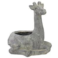 16" Gray Seated Giraffe Outdoor Garden Planter