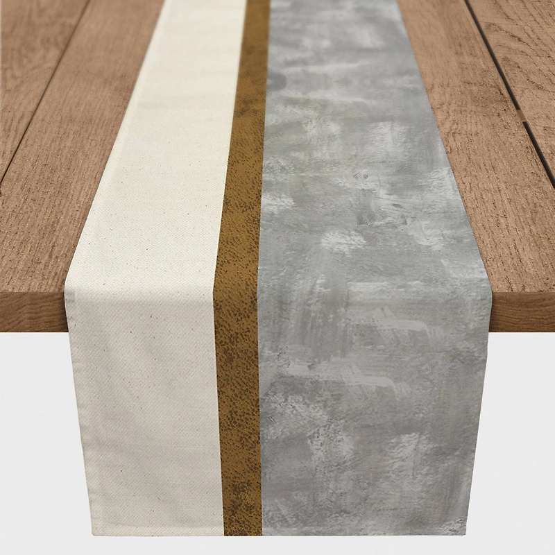 Gray & Linen with Leather Stripe Outdoor Table Runner