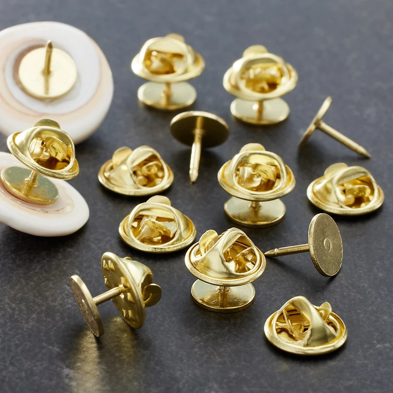 12 Packs: 10 ct. (120 total) Brass Pins with Clutch Backs by Bead Landing™