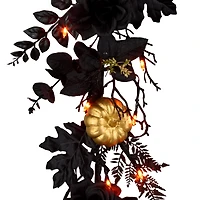 6ft. Chic Eek Black & Gold Halloween Pumpkin & Flower Pre-Lit LED Garland