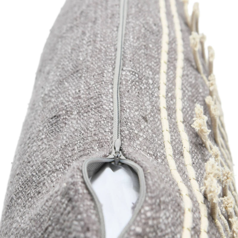 Appliqued Rope & Metallic Embroidery Cotton Lumbar Pillow