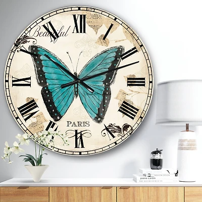 Designart 'Blue Farmhouse Butterfly Farmhouse Wall Clock