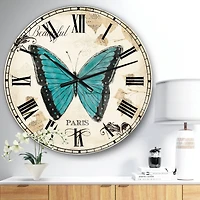 Designart 'Blue Farmhouse Butterfly Farmhouse Wall Clock