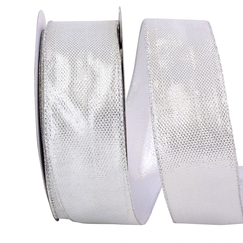 JAM Paper 2.5" x 50 yd. Silver Metallic Tile Link Value Wired Edge Ribbon