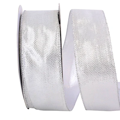 JAM Paper 2.5" x 50 yd. Silver Metallic Tile Link Value Wired Edge Ribbon