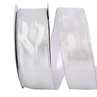 JAM Paper 2.5" x 50 yd. Silver Metallic Tile Link Value Wired Edge Ribbon