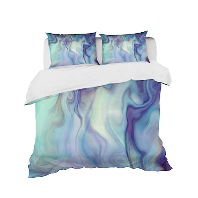 Designart Marbled Colours in Shades of Turquoise & Purple Modern & Contemporary Duvet Cover & Sham Set