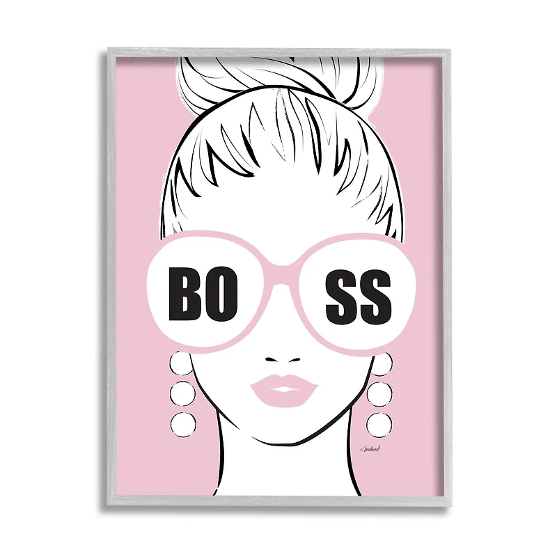 Stupell Industries Boss Phrase Sunglasses Glam Female Pink Fashion in Gray Frame Wall Art