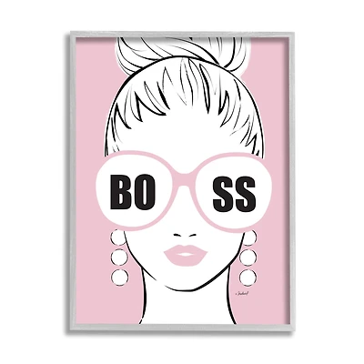 Stupell Industries Boss Phrase Sunglasses Glam Female Pink Fashion in Gray Frame Wall Art