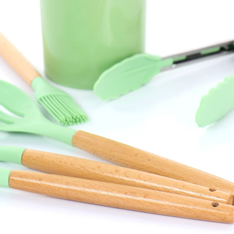 MegaChef Mint Green Silicone & Wood Cooking Utensils Set, 12ct.