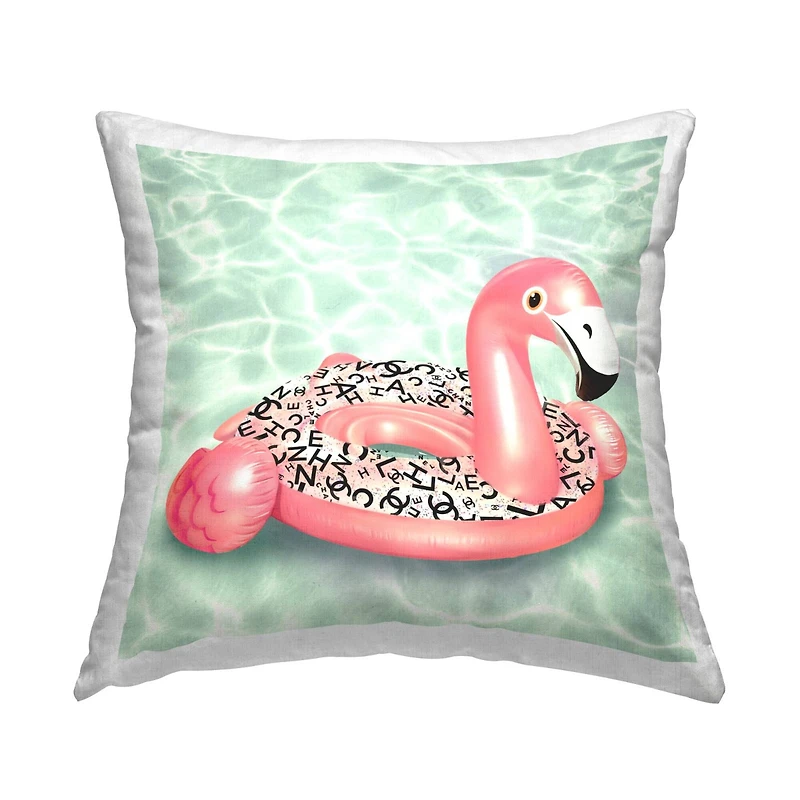 Stupell Industries Fashion Brand Flamingo Summer Pool Float Throw Pillow, 18" x 18"