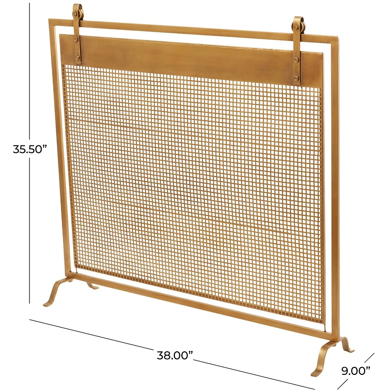Copper Metal Suspended Grid Style Netting Single Panel Fireplace Screen