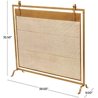 Copper Metal Suspended Grid Style Netting Single Panel Fireplace Screen