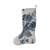 Hello Honey® 20" White & Blue Botanical Print Quilted Cotton Stocking
