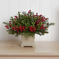 12" Potted Holiday Berry & Pine Artificial Arrangement