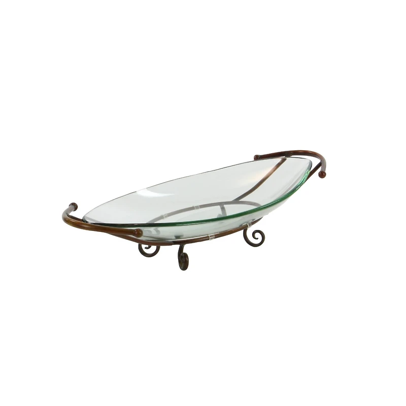 Brass Glass and Metal Modern Serving Bowl, 6" x 30" x 12"