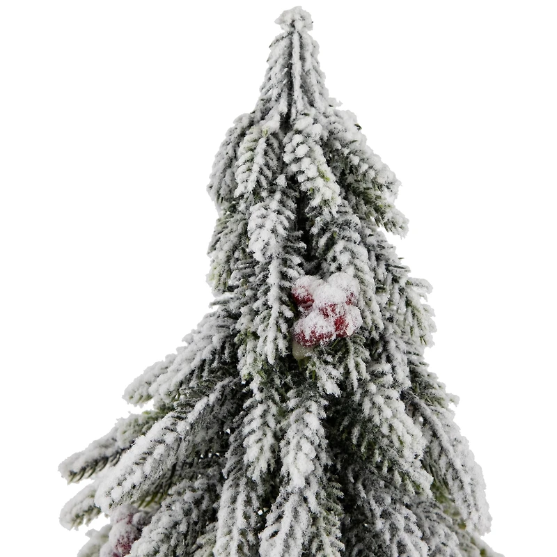 14" Unlit Mini Flocked Downswept Pine with Berries Artificial Christmas Tree