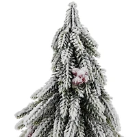 14" Unlit Mini Flocked Downswept Pine with Berries Artificial Christmas Tree