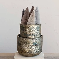 Hello Honey® Antique Gold Oxidized Round Metal Planters, 2ct.