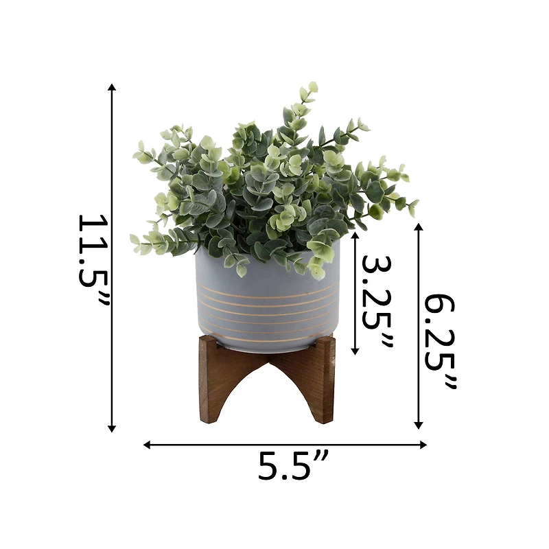 Flora Bunda® 11.5" Gray Eucalyptus in Ceramic Pot on Wood Stand