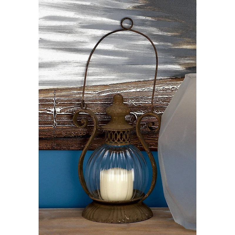 11" Brown Iron Rustic Candle Holder Lantern