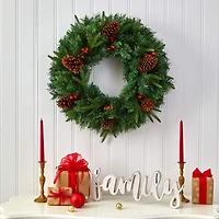 24" Clear LED Mixed Pine & Berries Christmas Wreath