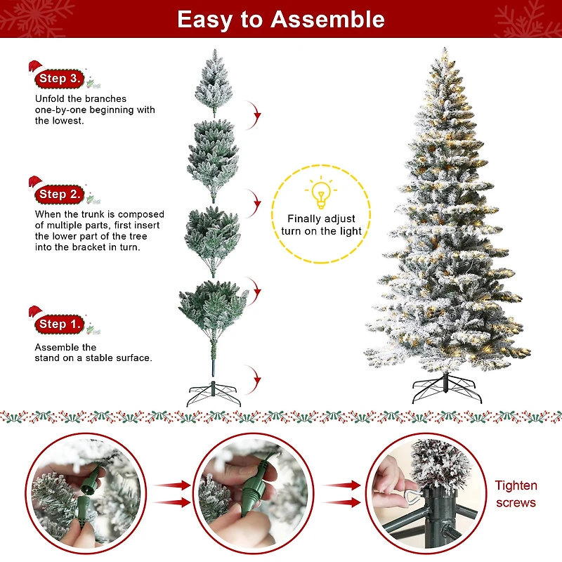 9ft. Pre-Lit Flocked Slim Spruce Artificial Christmas Tree, Warm White LED Lights
